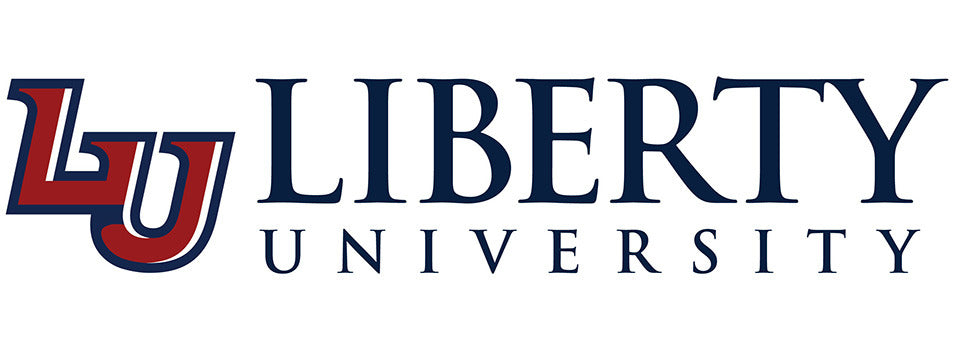 Liberty University logo with 'LU' in red and navy blue, and 'LIBERTY UNIVERSITY' in navy blue text on a white background.