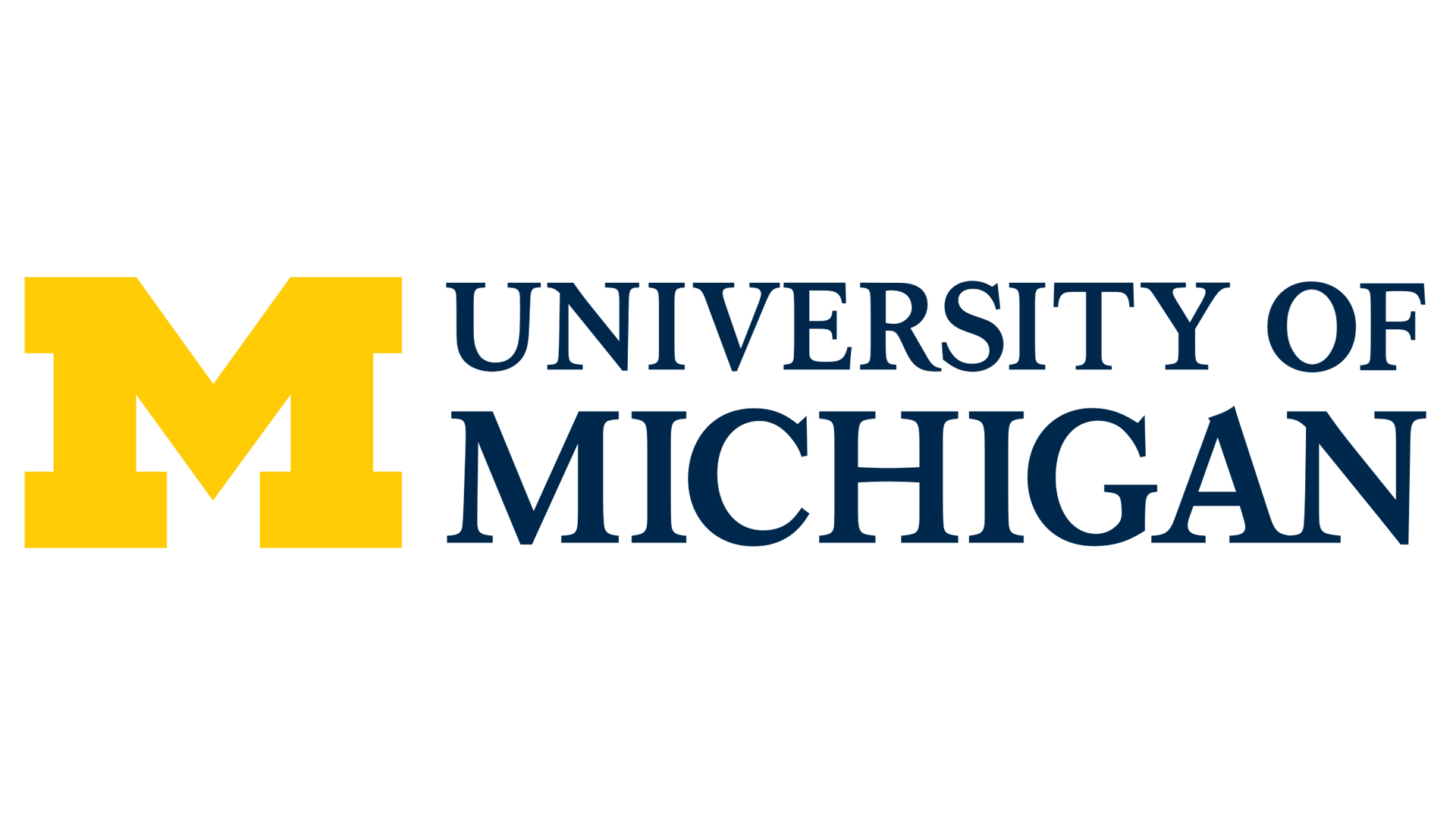 University of Michigan logo with a large yellow block 'M' and dark blue serif text on a white background.